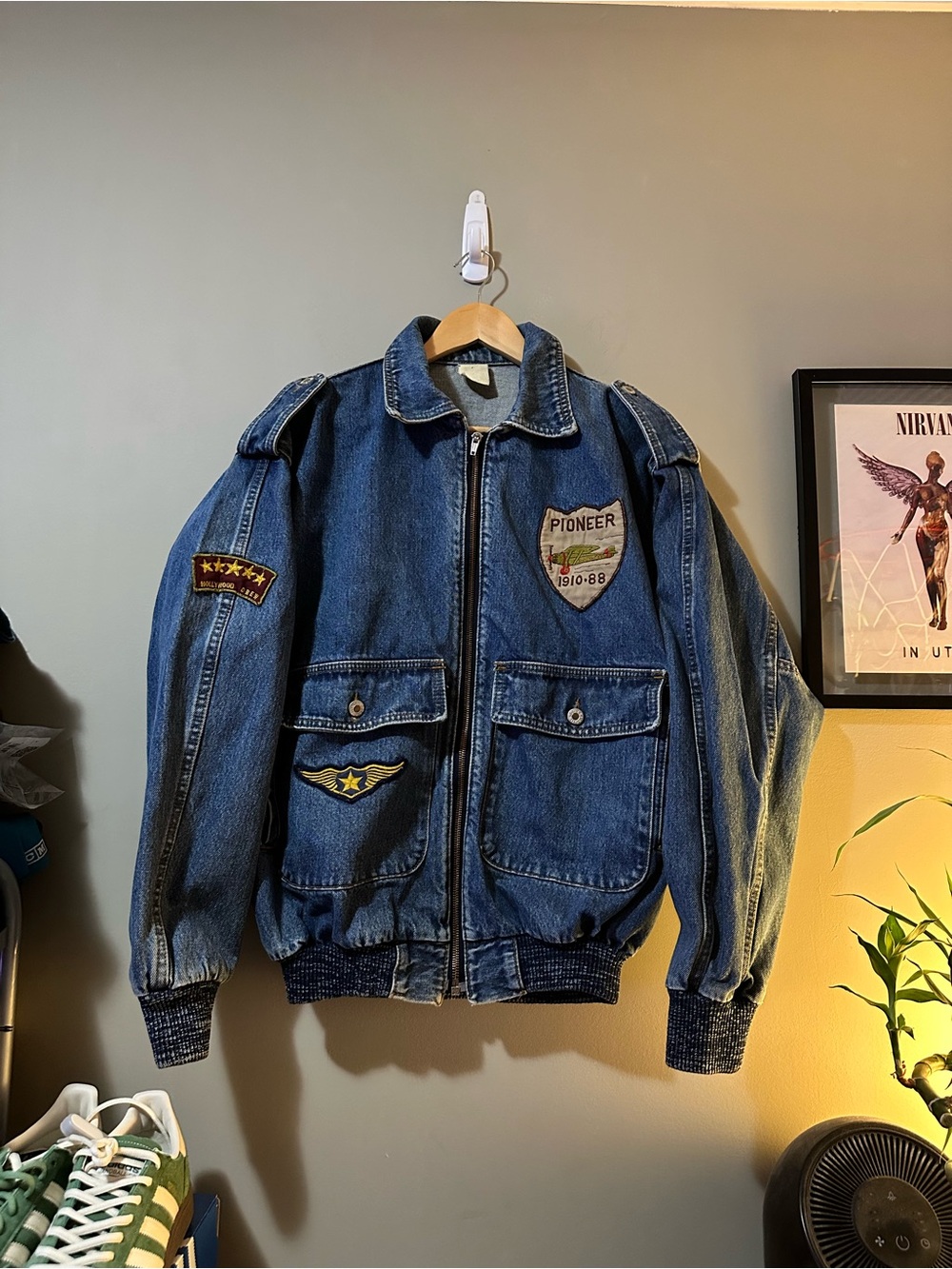 Vintage 1910-88 Denim Bomber Jacket - Dark Blue